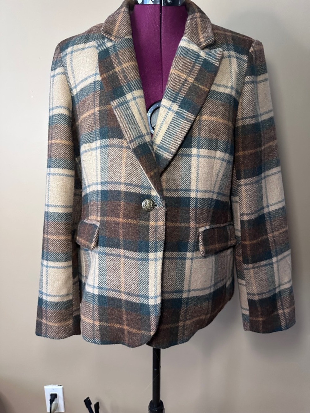 Joie Plaid Wool Blend Single Button Blazer, Heritage, Preppy, Academia - Picture 2 of 10